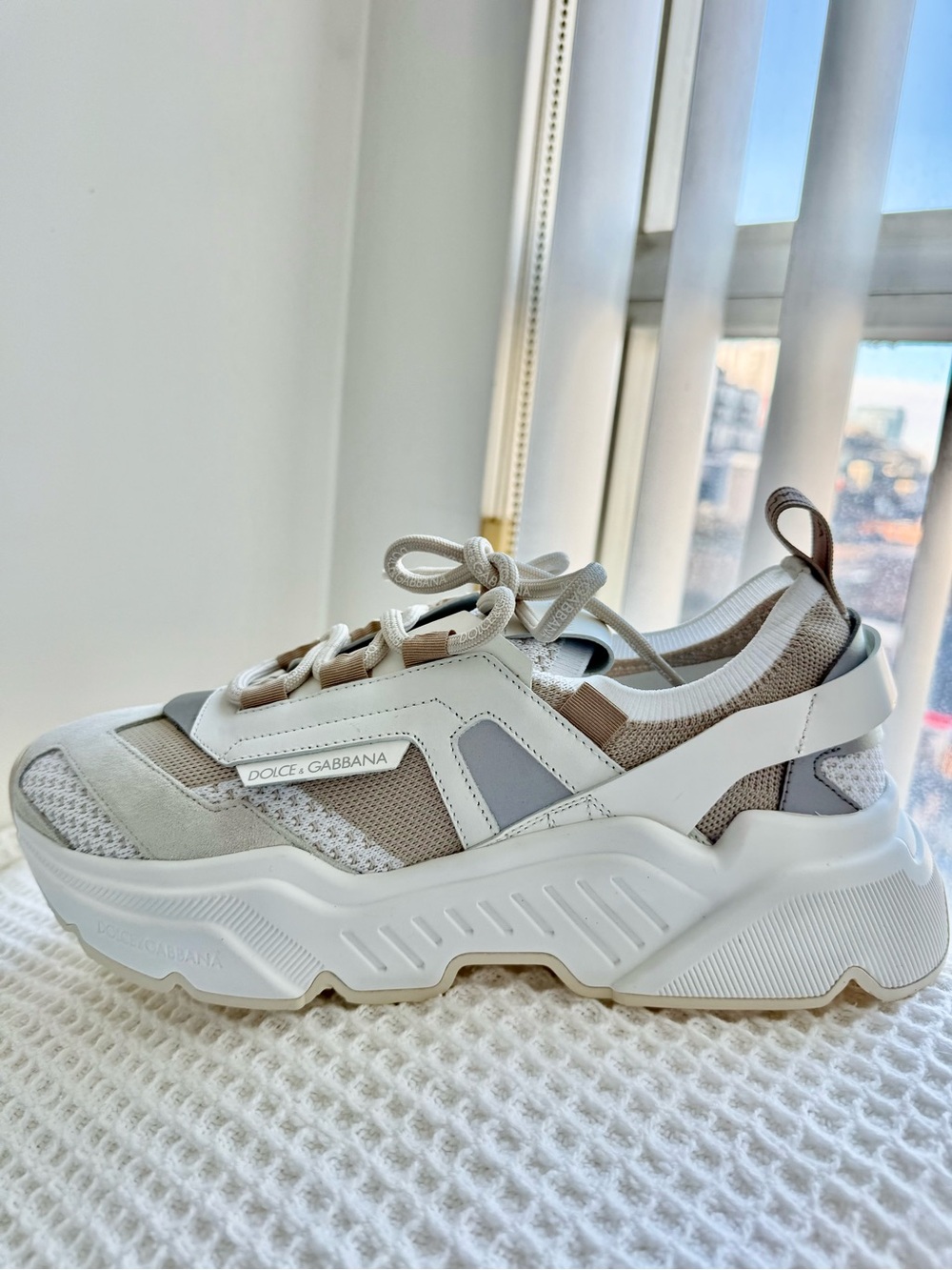 Dolce & Gabbana Beige, White and Gray Chunky Mesh Sneaker